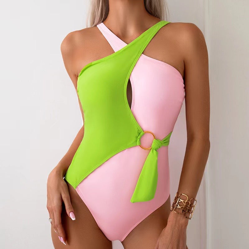COLOUR BLOCK CROSS FRONT SWIMSUIT