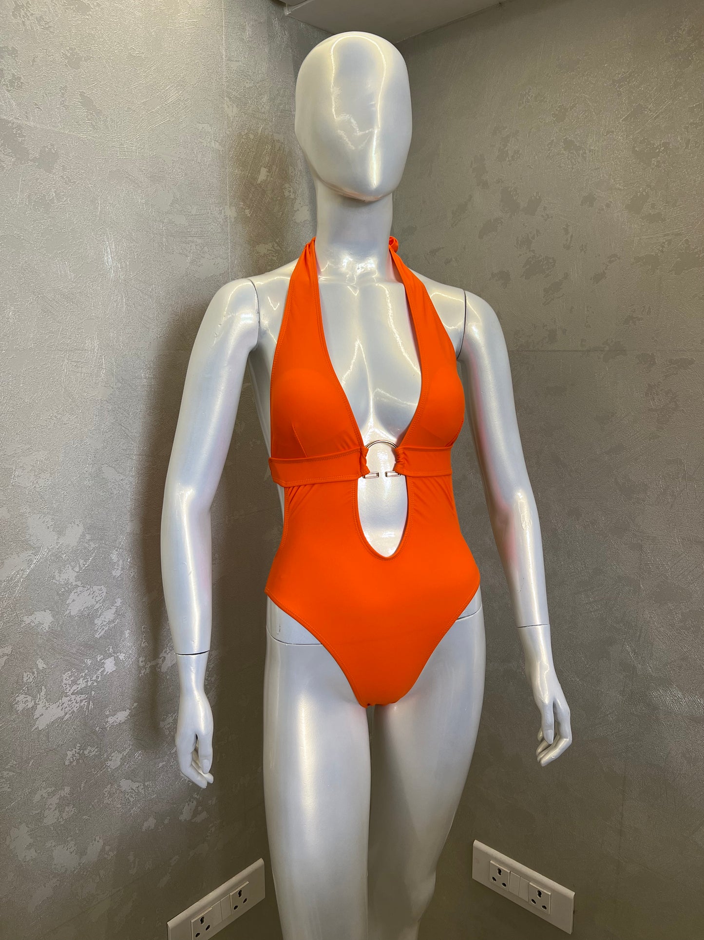 HALTER SWIMSUIT WITH METAL EMBELLISHMENT