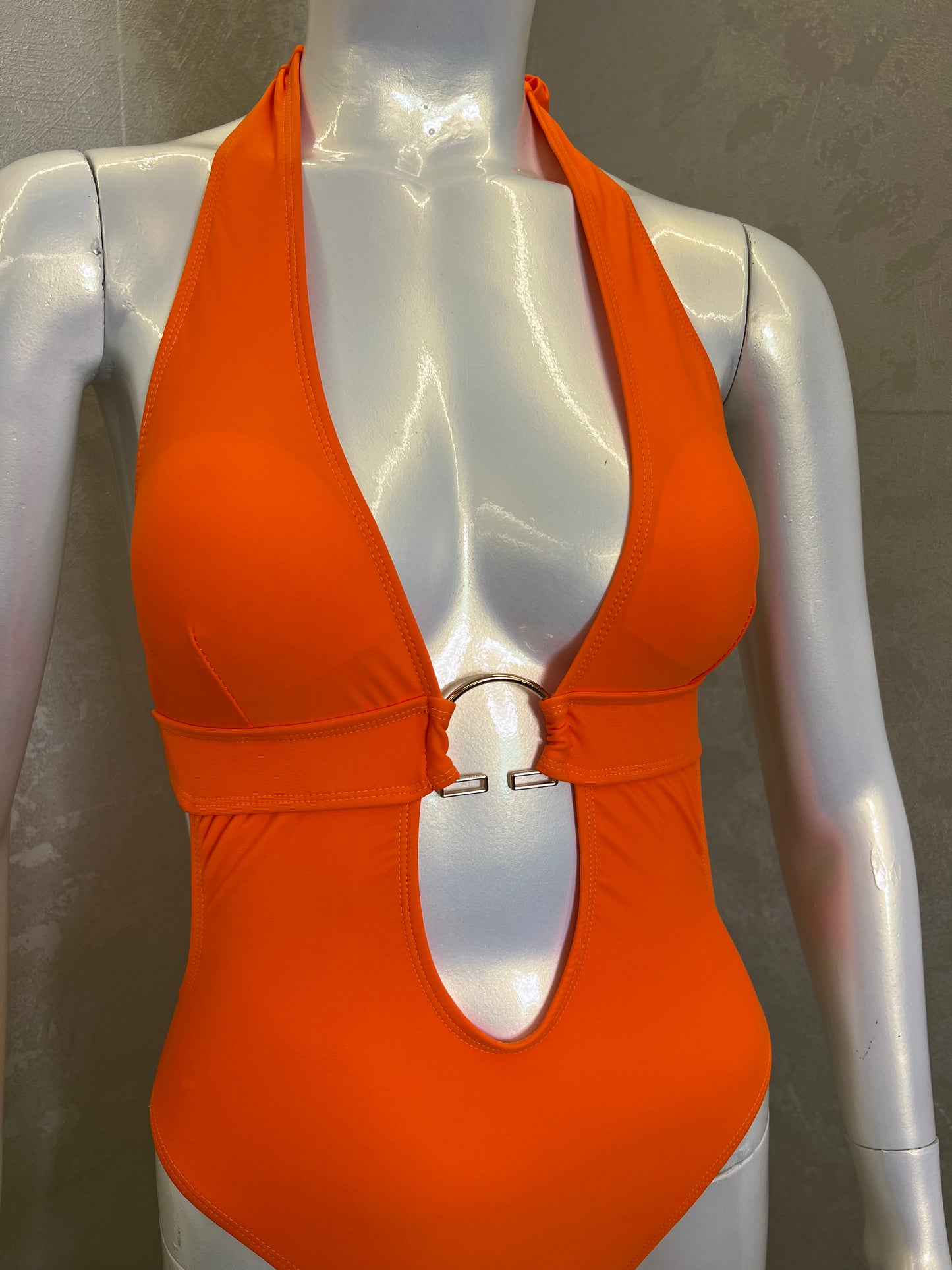 HALTER SWIMSUIT WITH METAL EMBELLISHMENT
