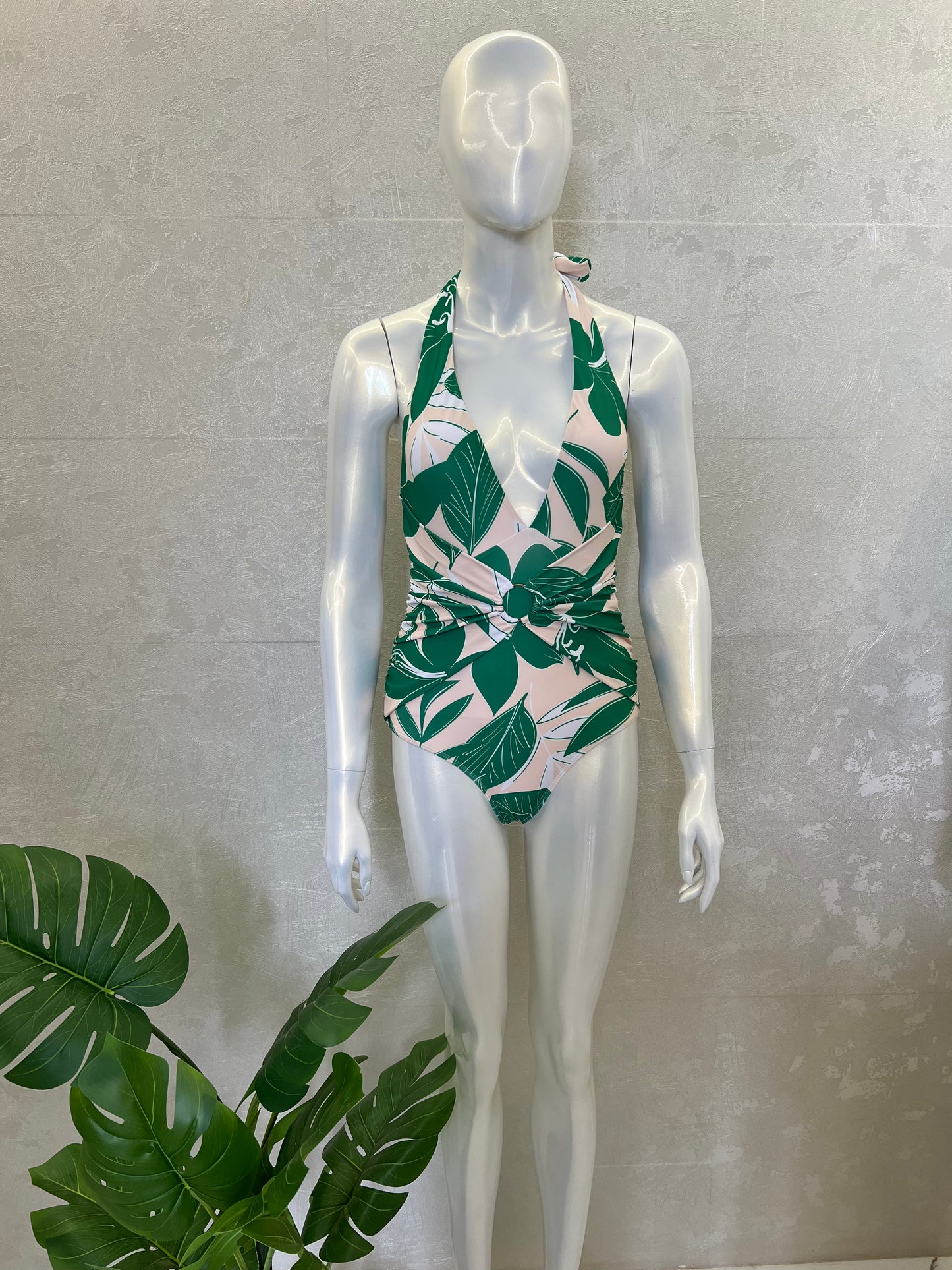 PRINTED HALTER SWIMSUIT