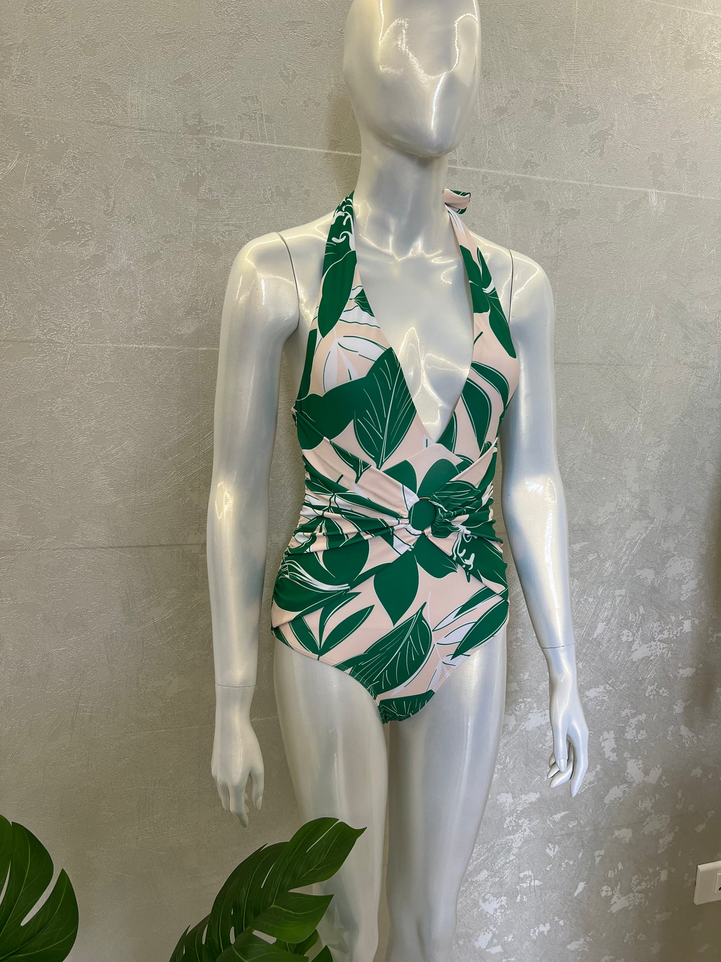 PRINTED HALTER SWIMSUIT