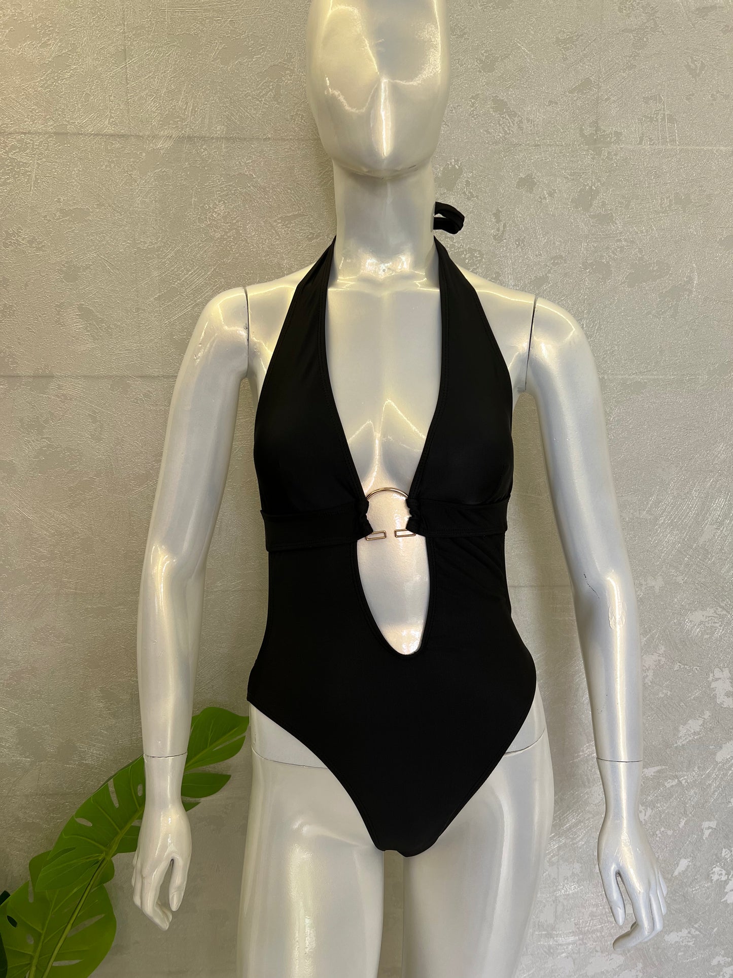 HALTER SWIMSUIT WITH METAL EMBELLISHMENT