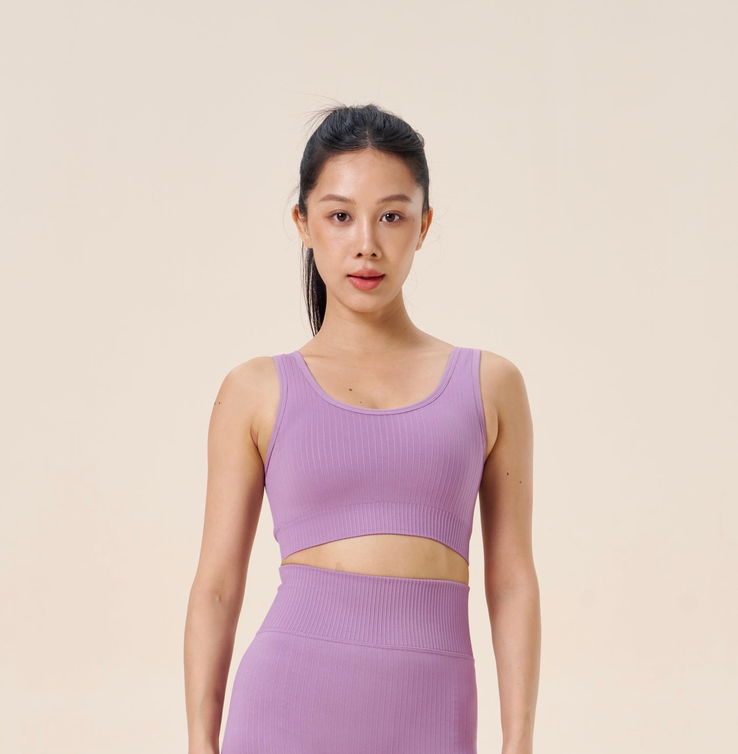 RIBBED ROUND NECK BRA TOP