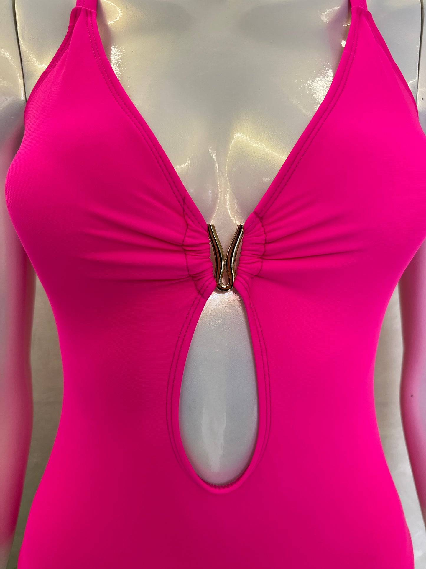 CROSS BACK SWIMSUIT WITH METAL EMBELLISHMENT