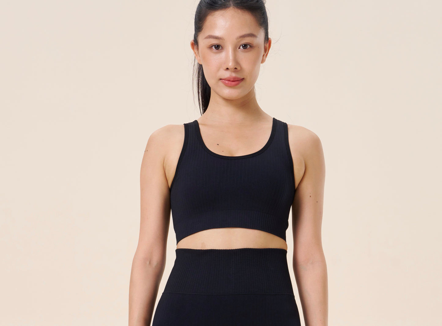 RIBBED ROUND NECK BRA TOP