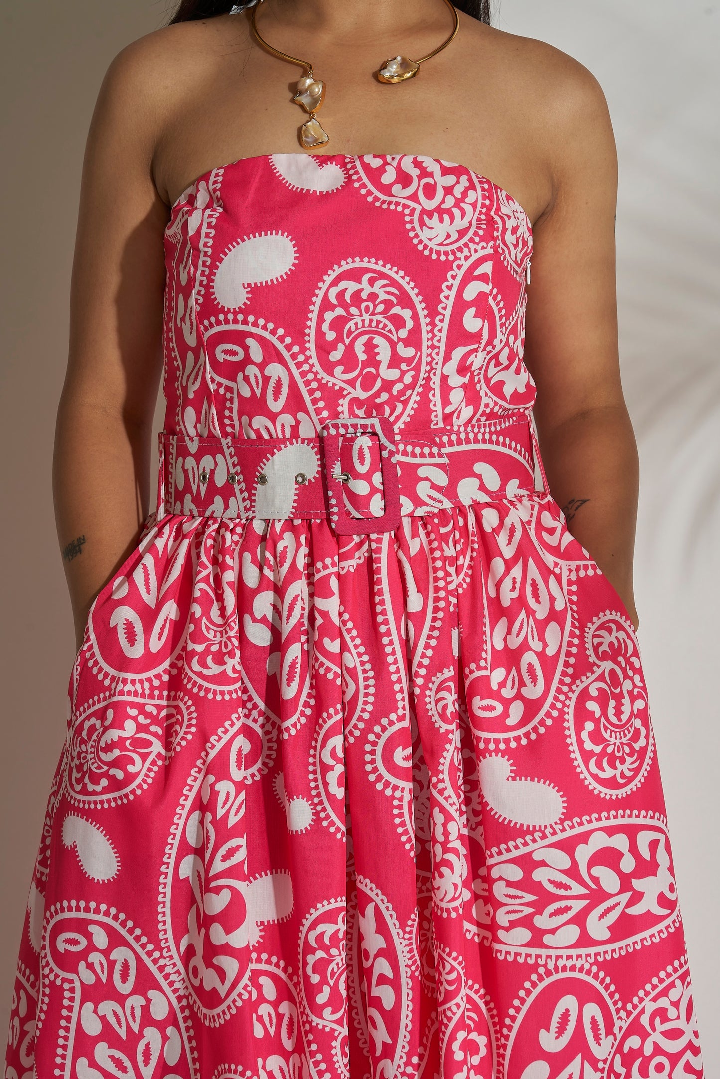 Printed Strapless Dress