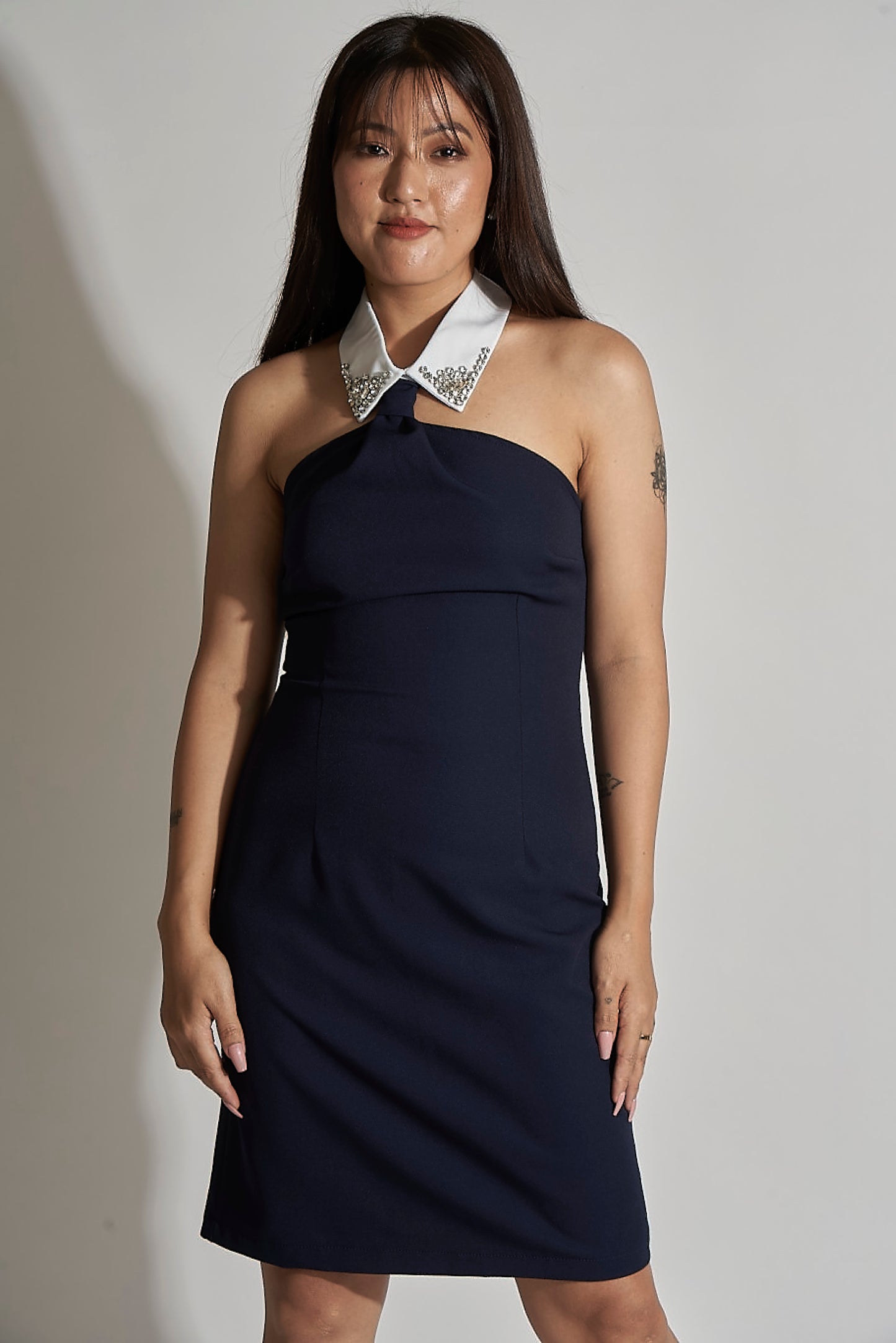 COLLARED HALTER DRESS
