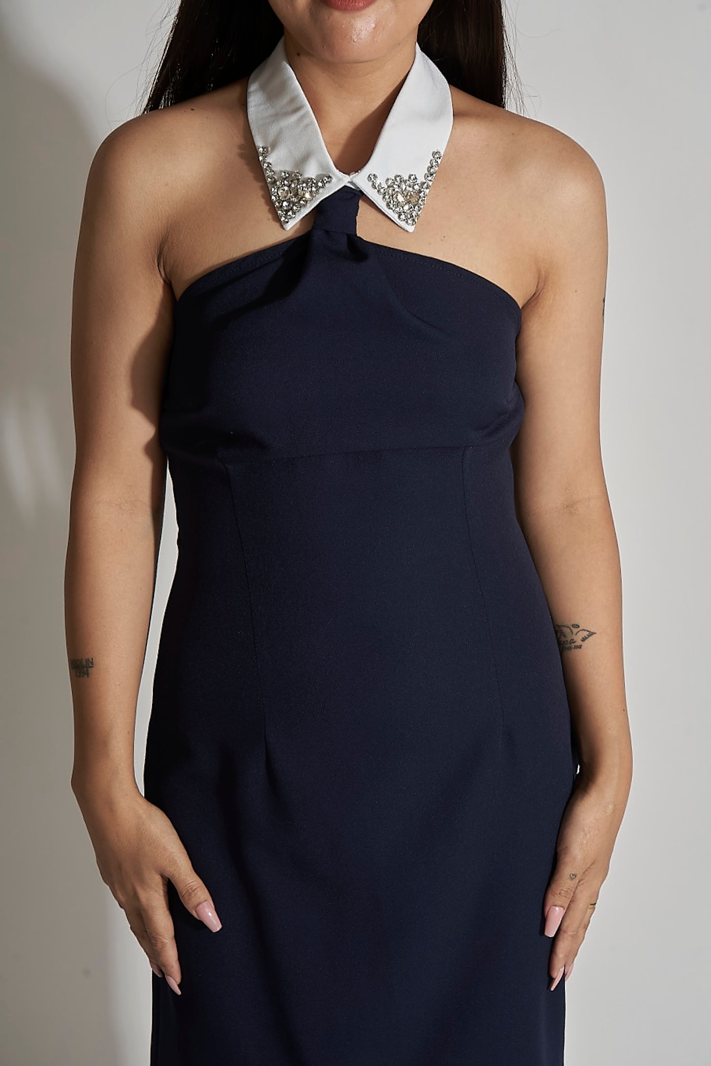 COLLARED HALTER DRESS