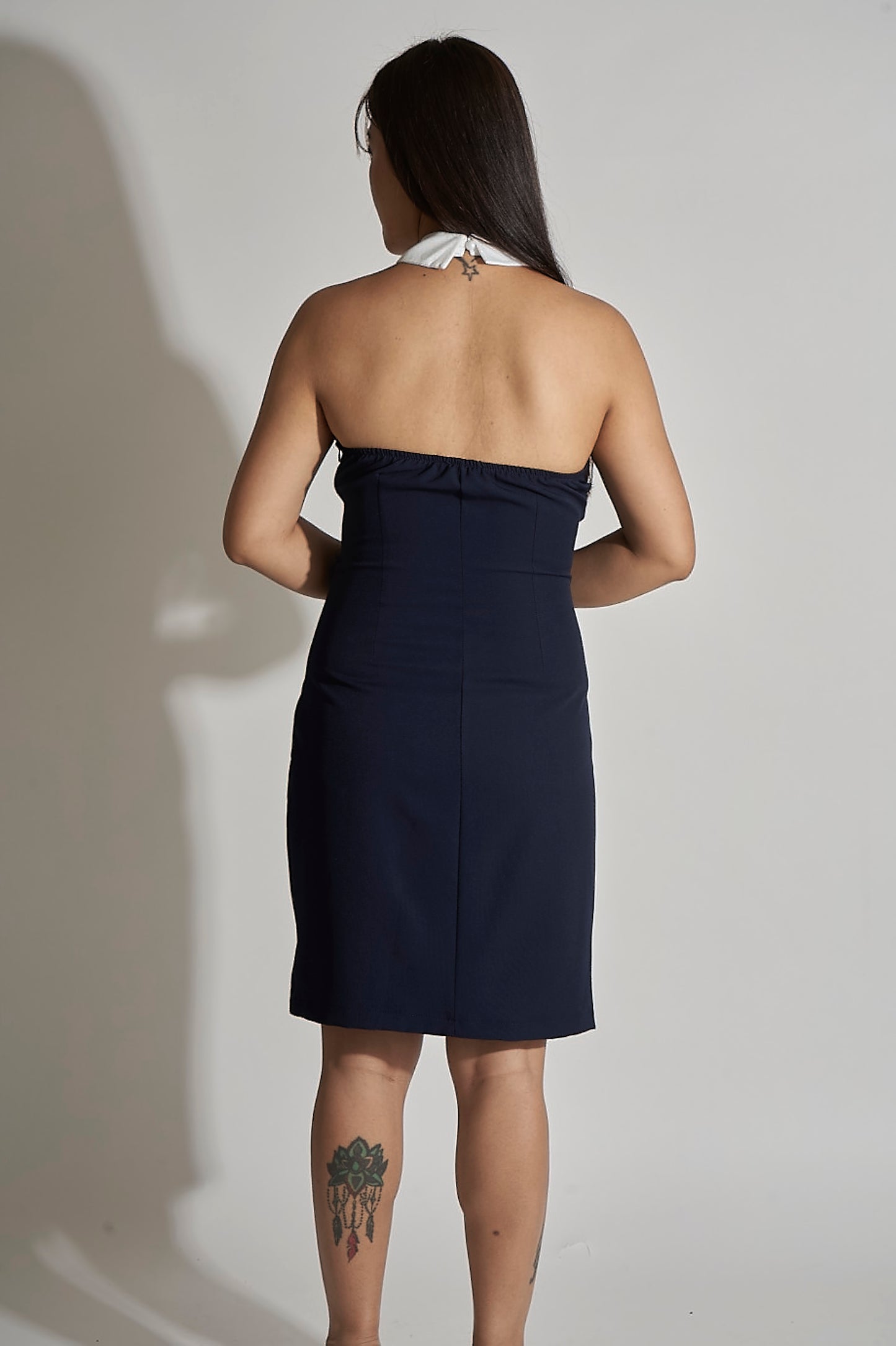 COLLARED HALTER DRESS