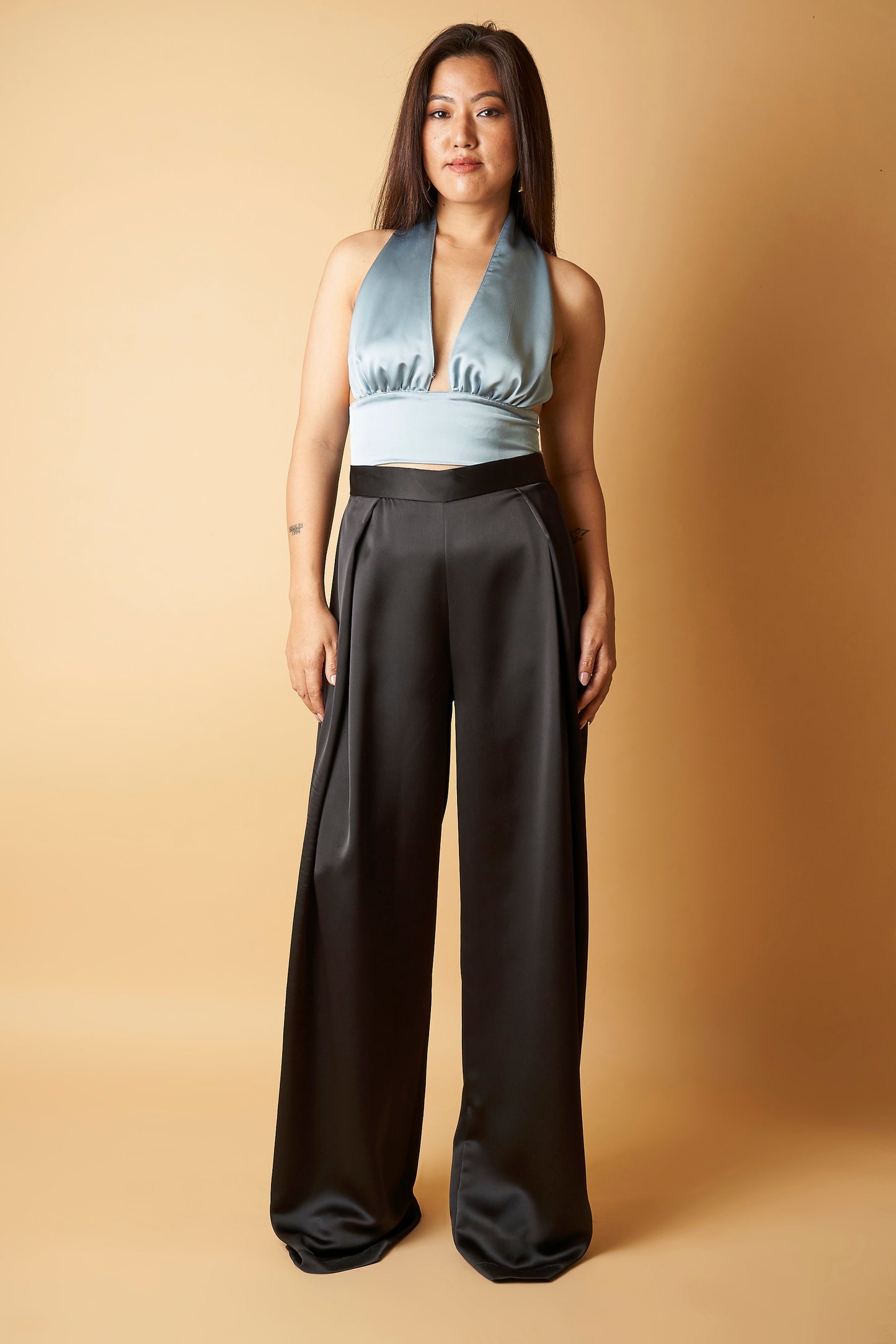 WIDE LEG SATIN PANTS