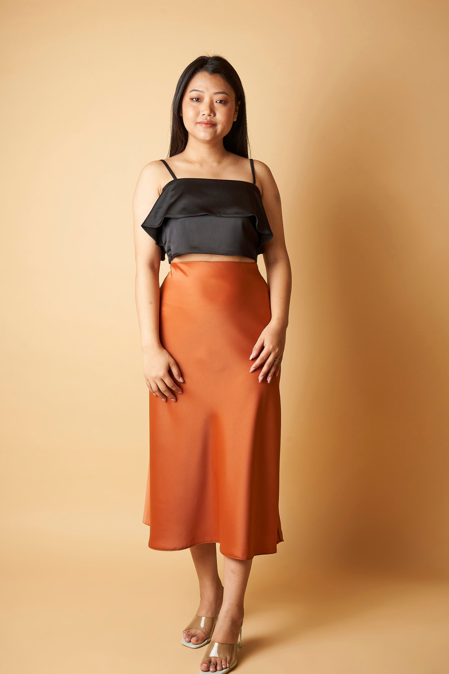 SATIN MIDI SKIRT