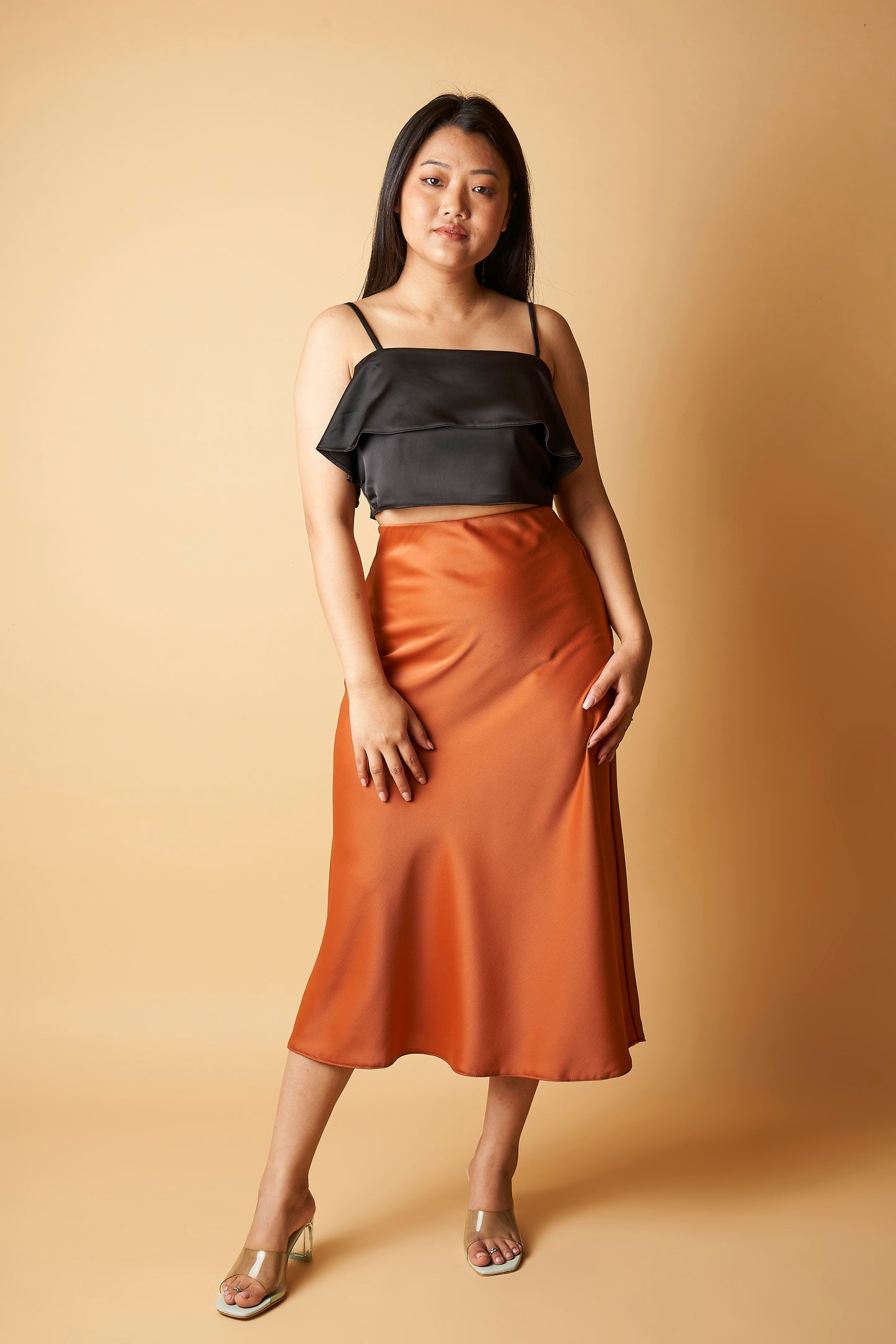 SATIN MIDI SKIRT