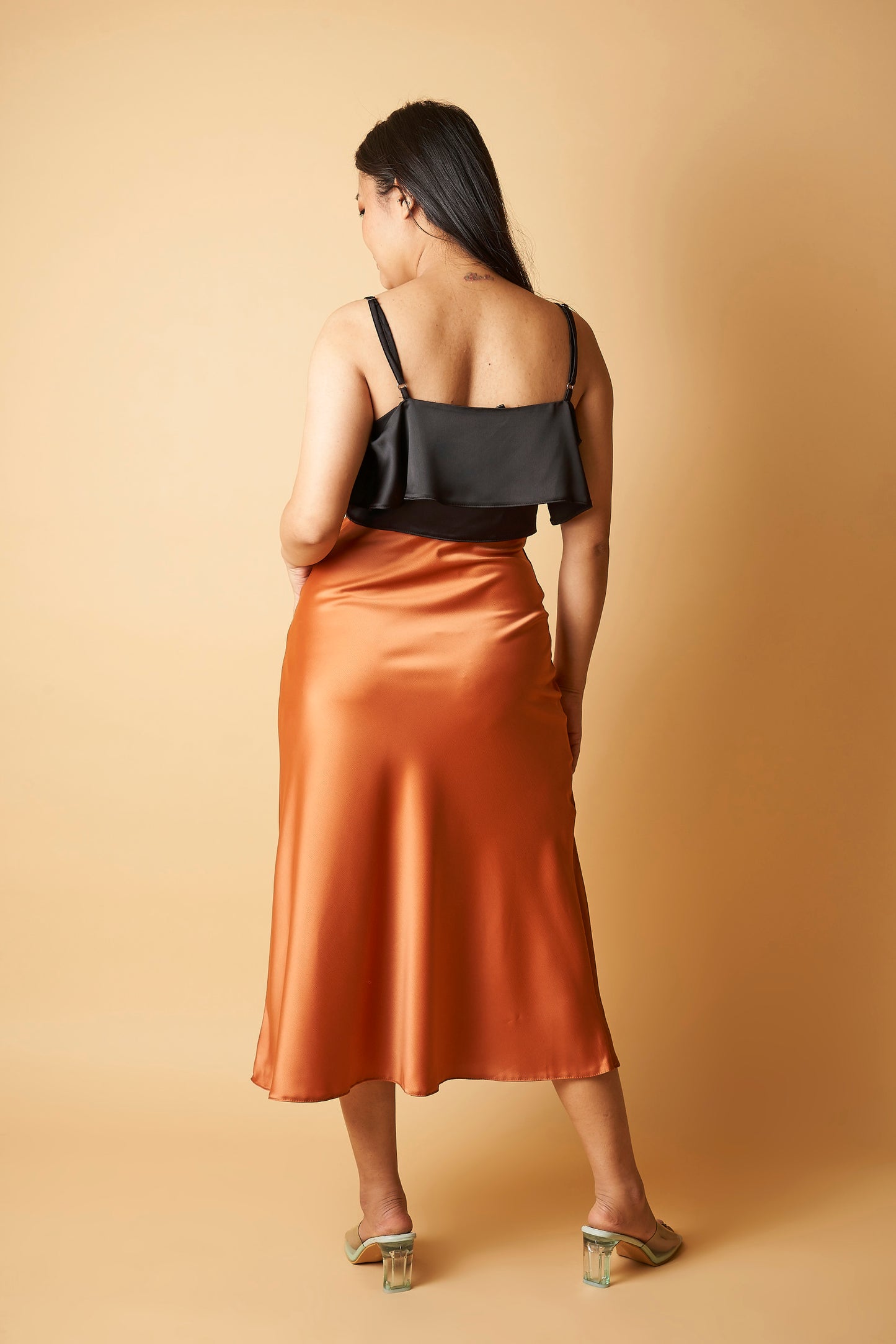 SATIN MIDI SKIRT