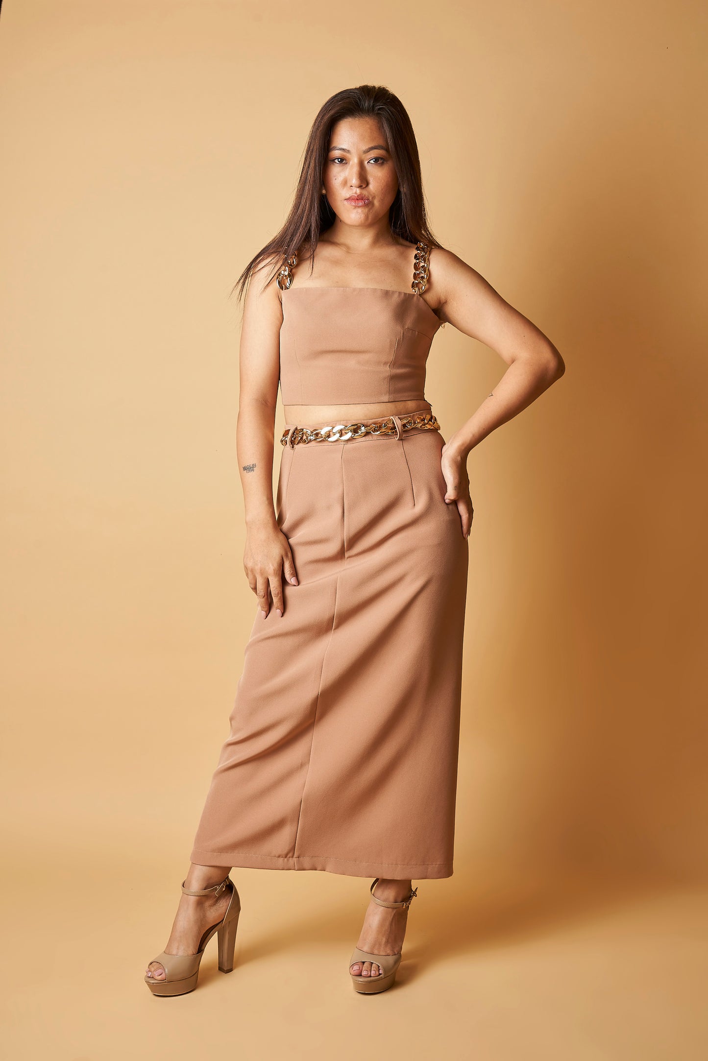 METAL CHAIN MIDI SKIRT