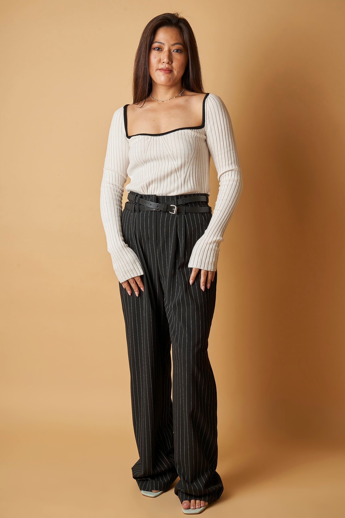 PINSTRIPE BELTED TROUSER