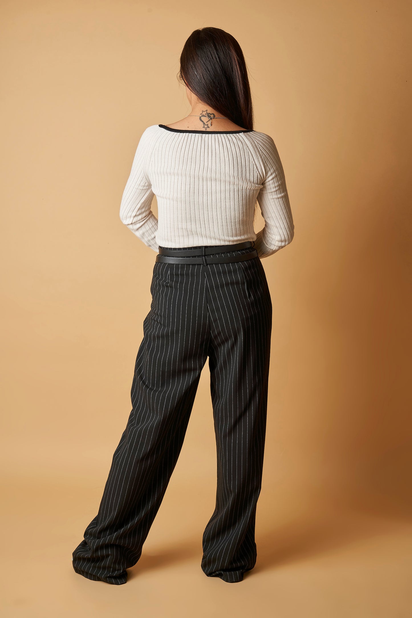PINSTRIPE BELTED TROUSER