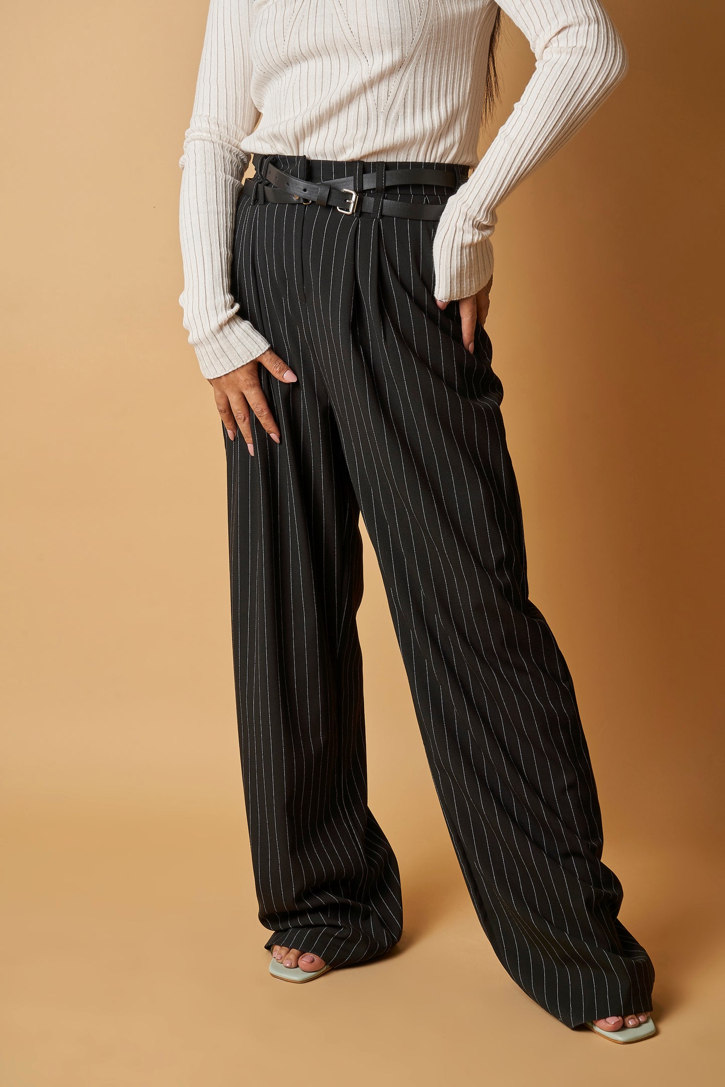 PINSTRIPE BELTED TROUSER