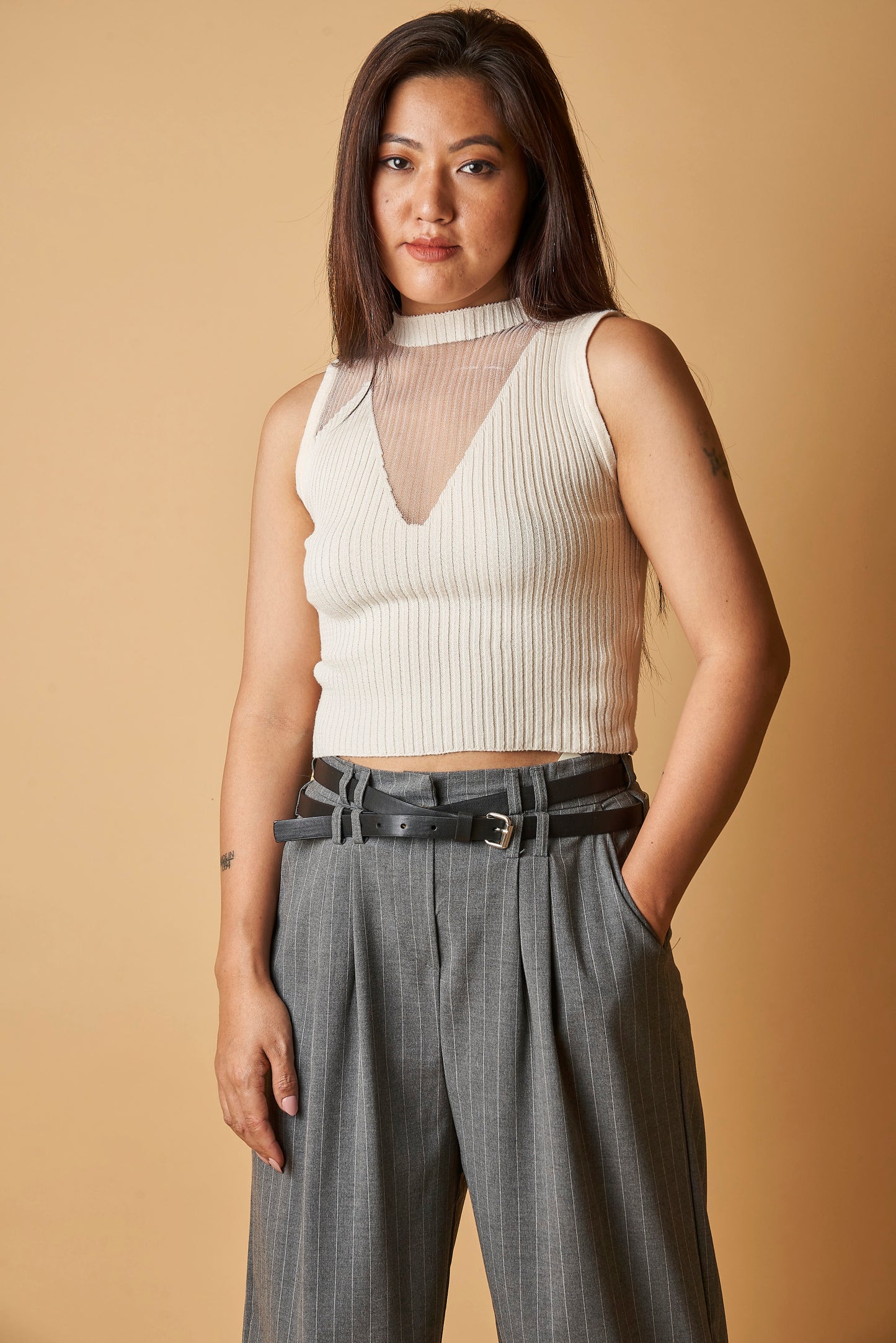 PINSTRIPE BELTED TROUSER