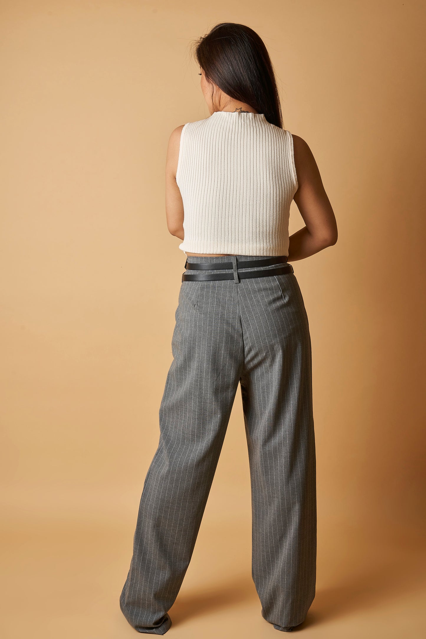 PINSTRIPE BELTED TROUSER