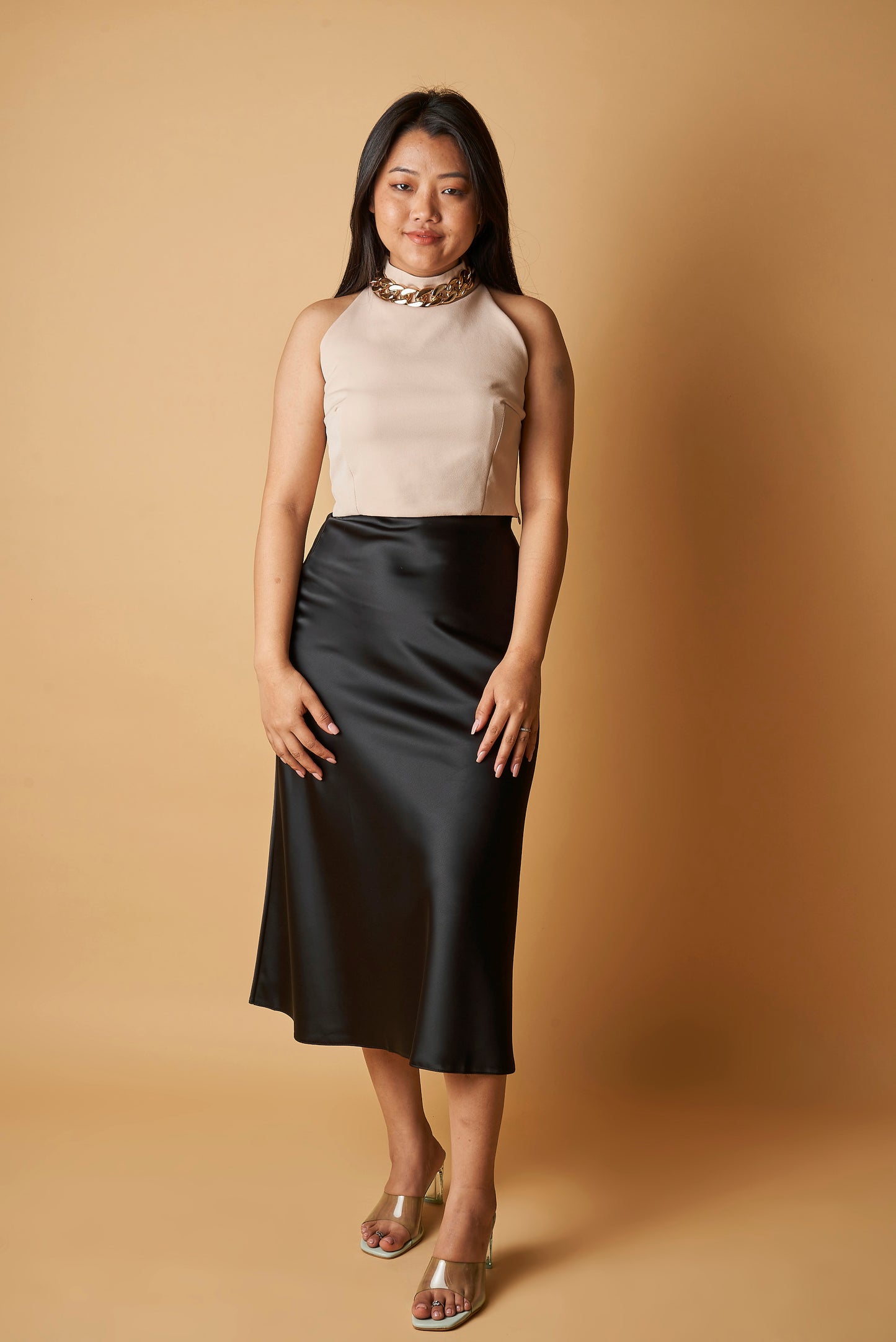 SATIN MIDI SKIRT