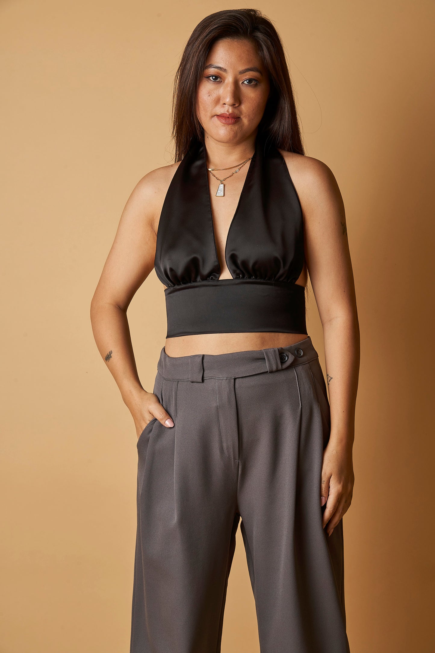 SATIN HALTER TOP