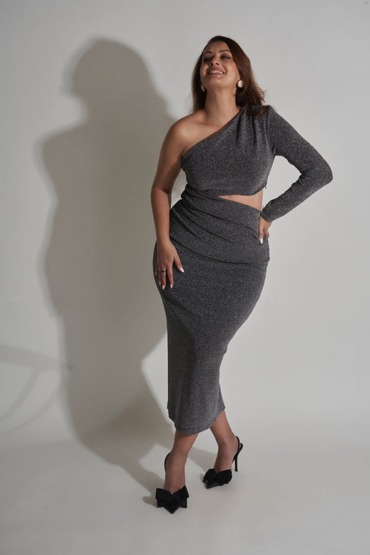 ONE SHOULDER WAIST CUT OUT DRESS