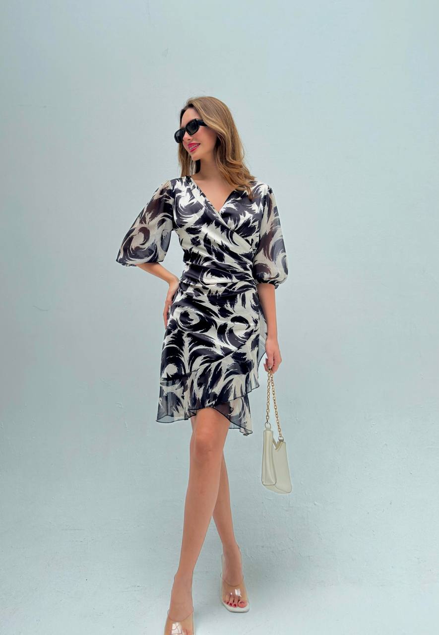 V Neck Overlap Dress