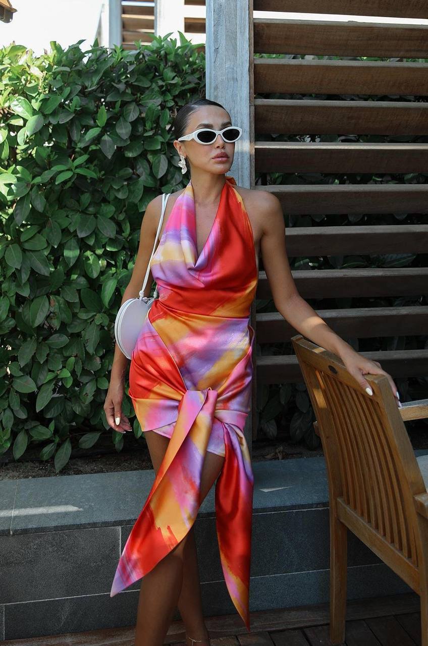 WRAP TIE UP HALTER DRESS