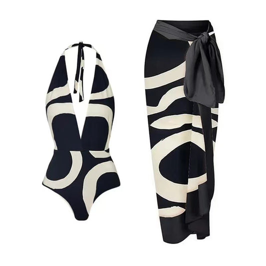 V-NECK HALTER SWIMSUIT