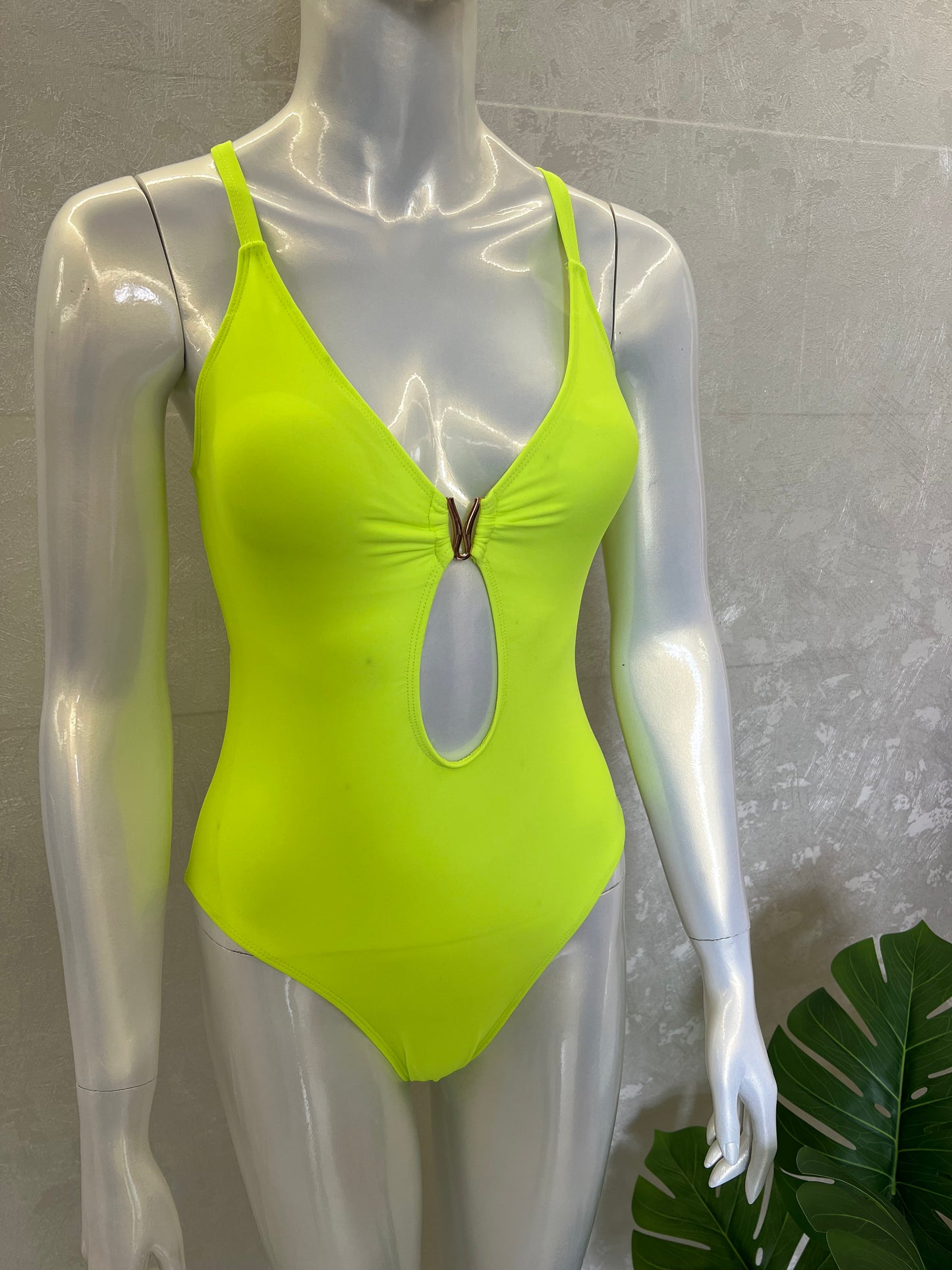 CROSS BACK SWIMSUIT WITH METAL EMBELLISHMENT