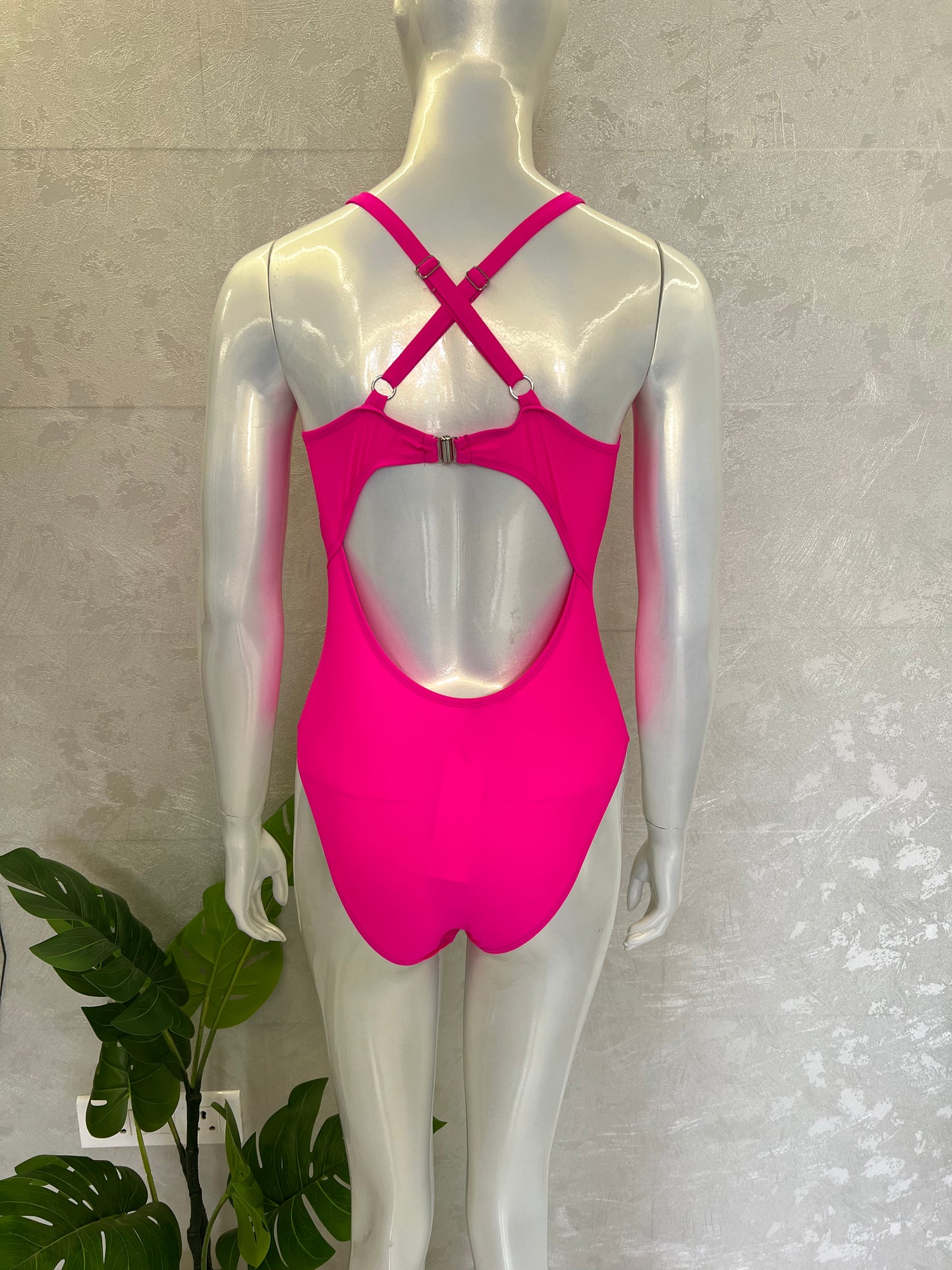 CROSS BACK SWIMSUIT WITH METAL EMBELLISHMENT