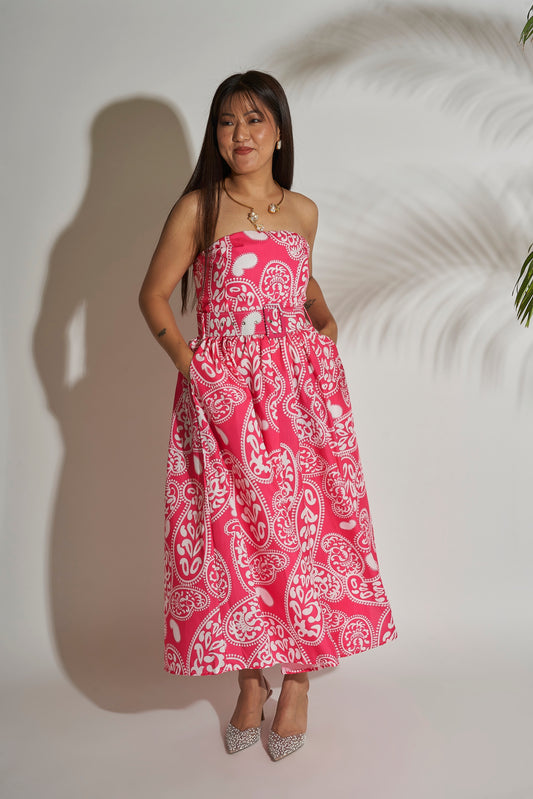Printed Strapless Dress