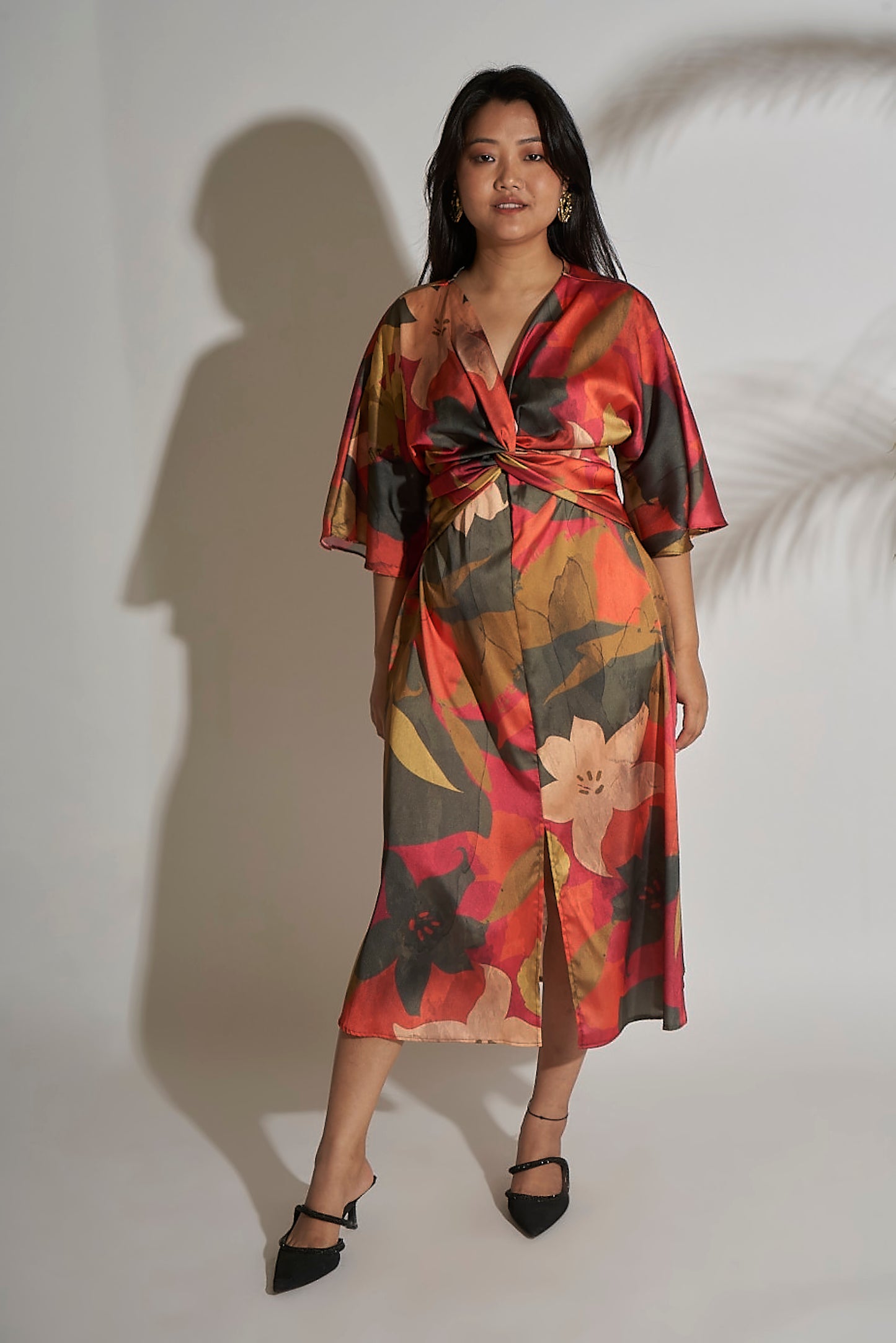 KIMONO SLEEVES FLORAL DRESS