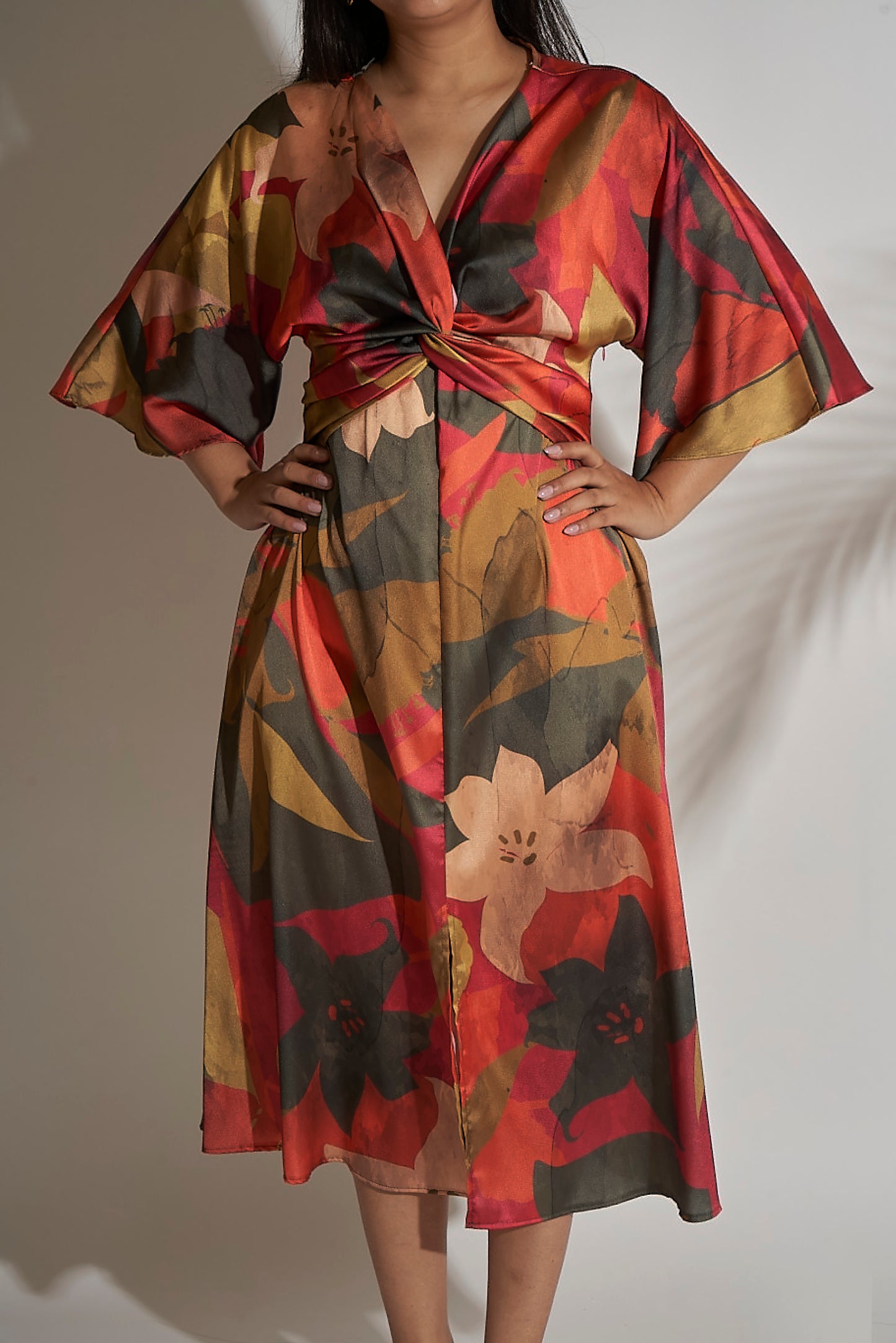 KIMONO SLEEVES FLORAL DRESS
