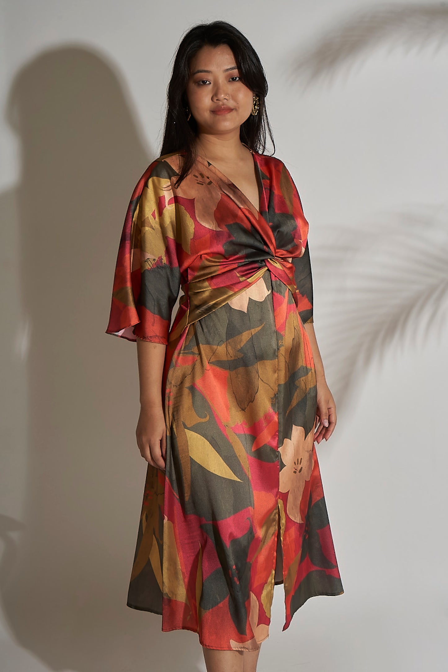 KIMONO SLEEVES FLORAL DRESS