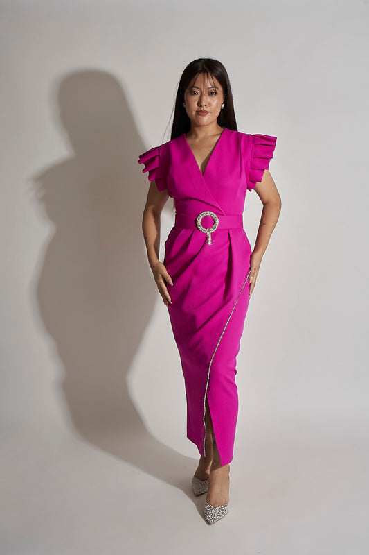 DRESS WITH EMBELLISHED BELT