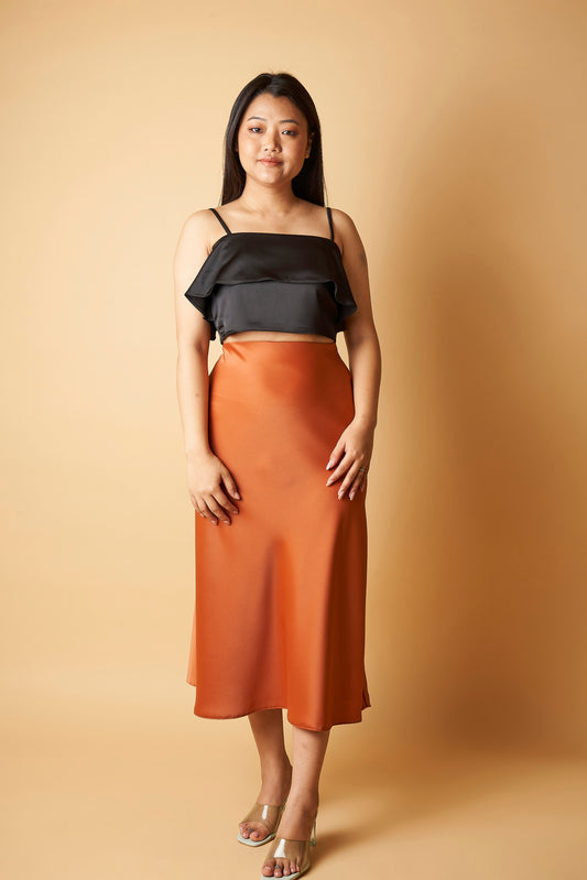 SATIN MIDI SKIRT