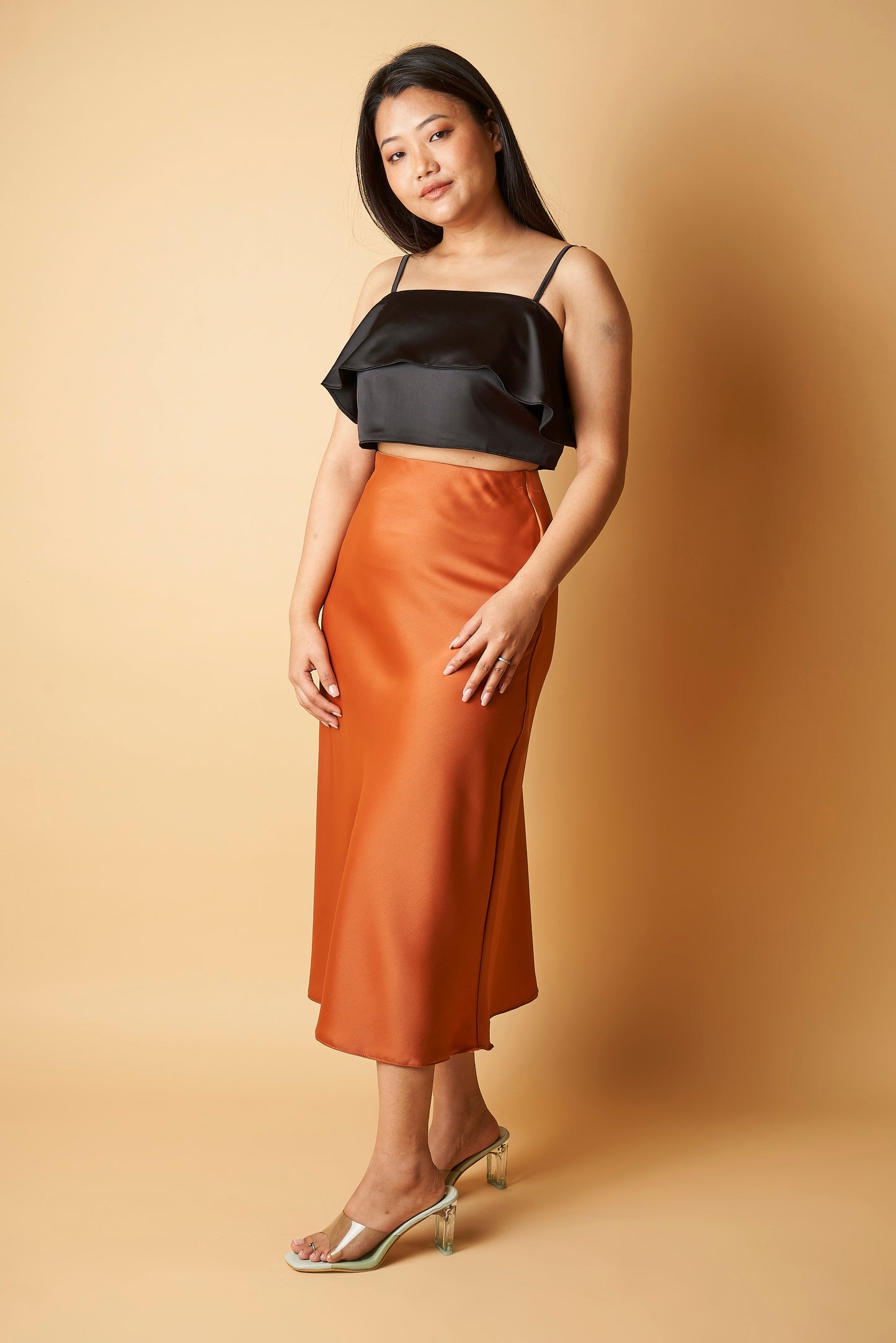 SATIN MIDI SKIRT