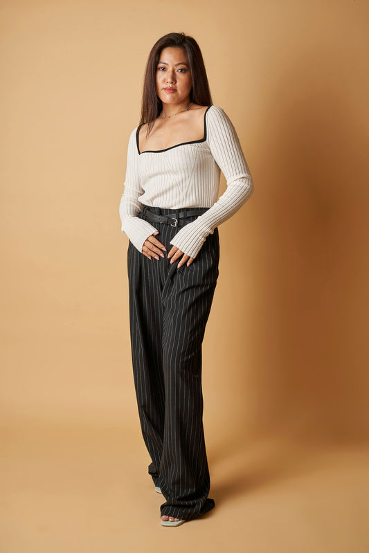 PINSTRIPE BELTED TROUSER