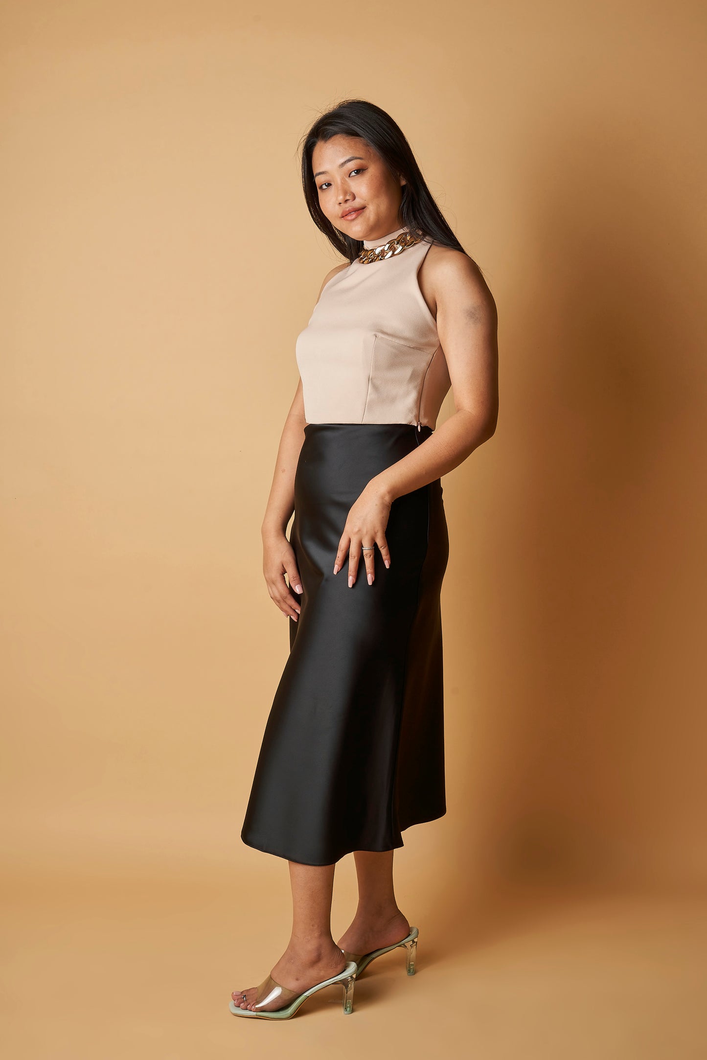SATIN MIDI SKIRT